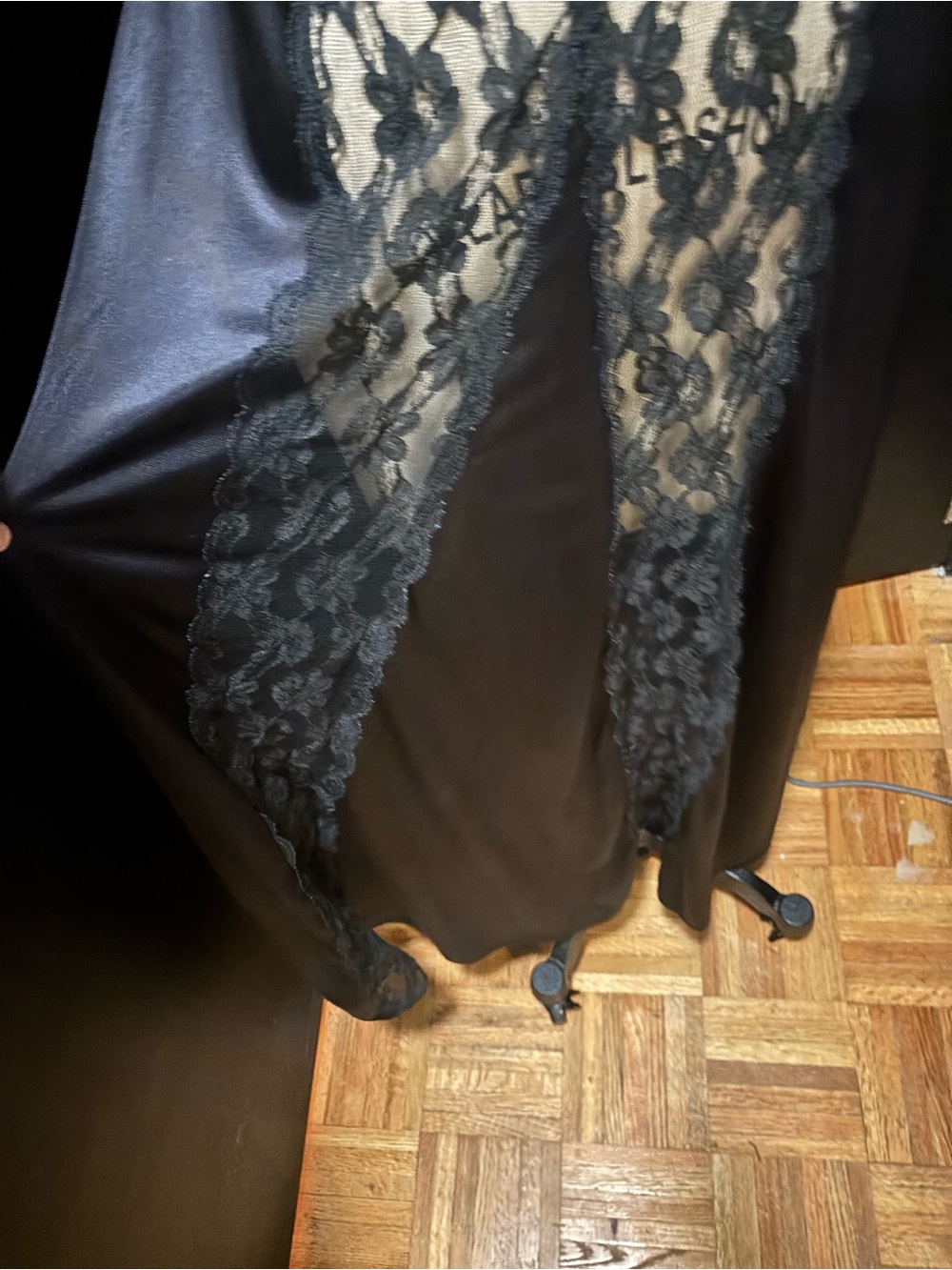 Vanity Fair Black Satin Chemise with Lace Inset - Picture 2 of 3